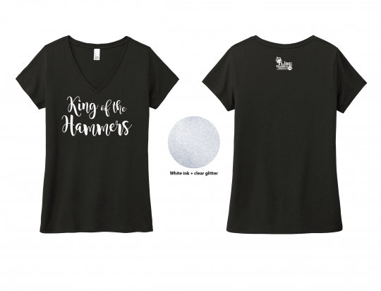 Ladies King of the Hammers Glitter Script Vneck Shirt