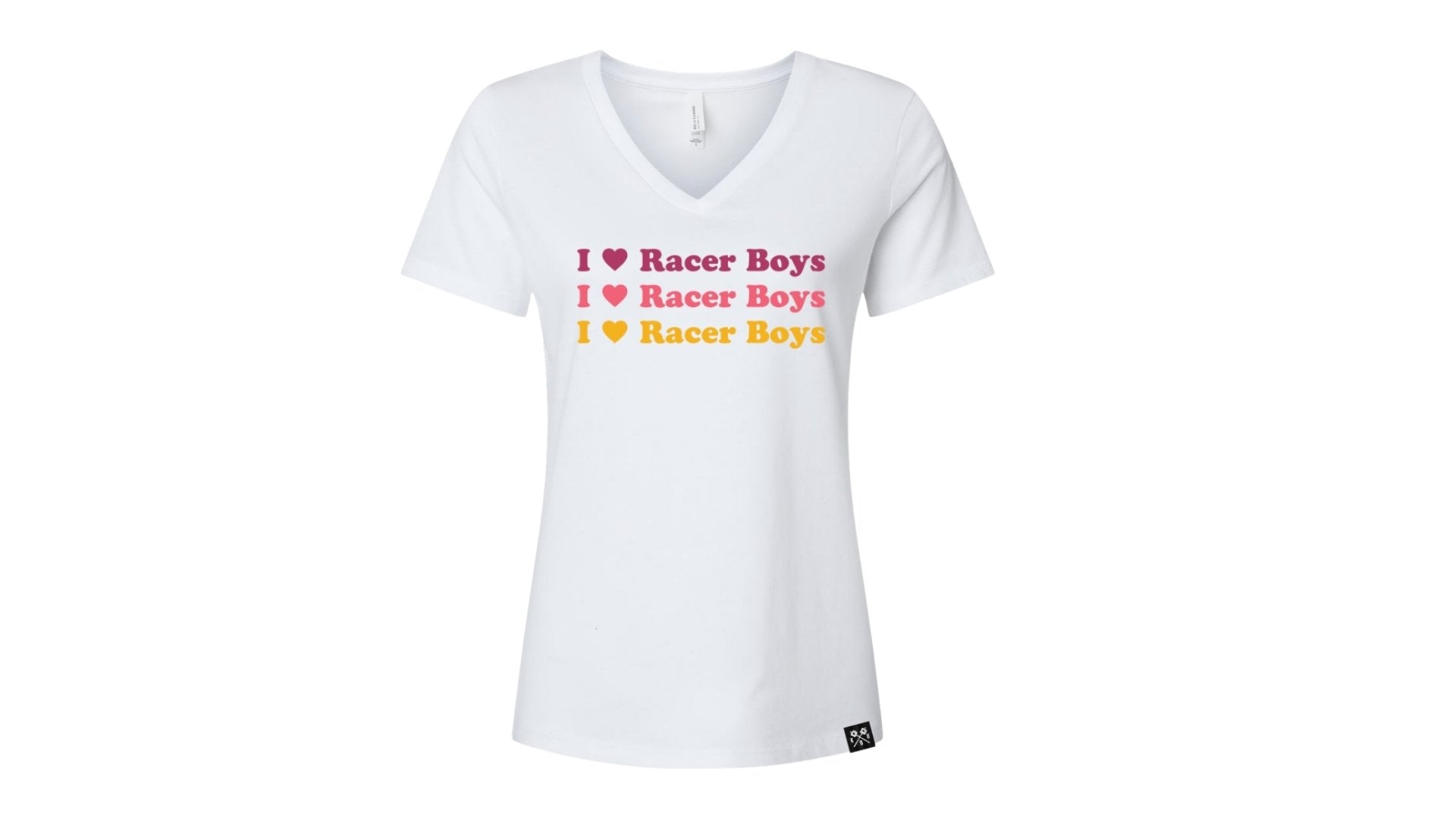Ladies I Love Racer Boys V-Neck Tshirt - White