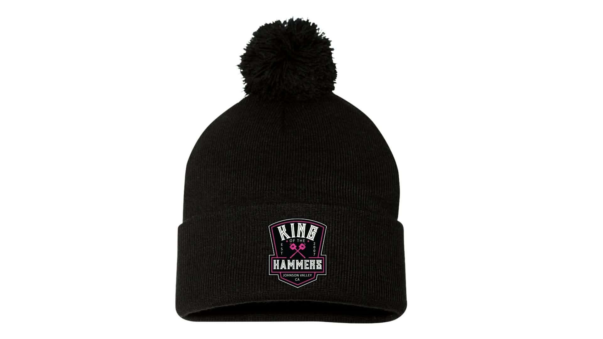 Ladies King of the Hammers Est 2007 Pom Pom Beanie - Black w/Pink