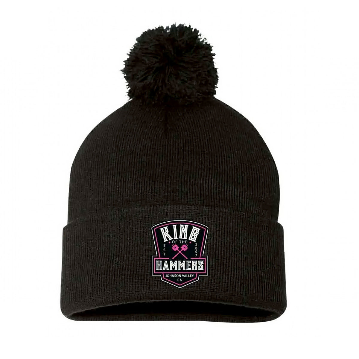 Ladies King of the Hammers Est 2007 Pom Pom Beanie - Black w/Pink