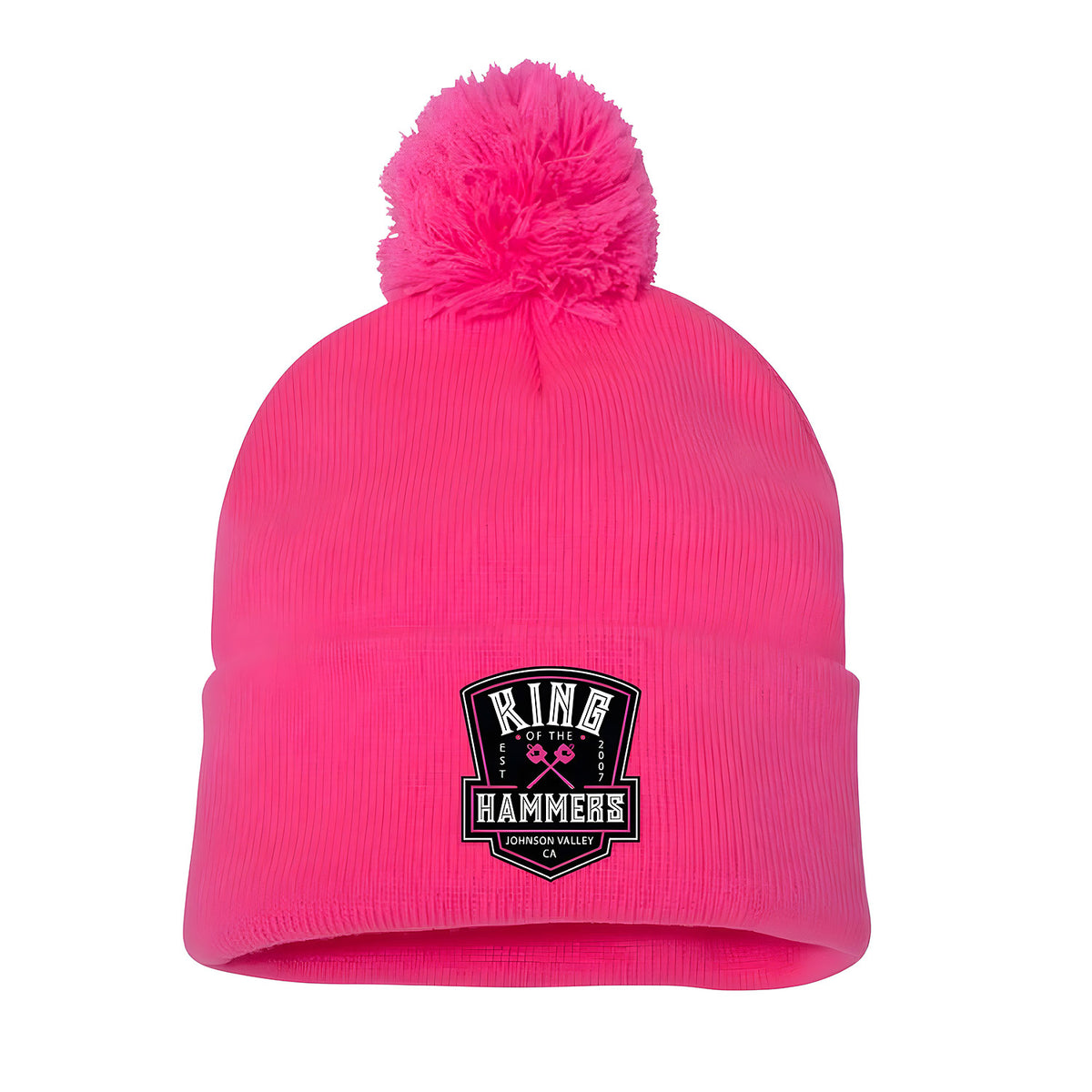 Ladies King of the Hammers Est 2007 Pom Pom Beanie - Hot Pink