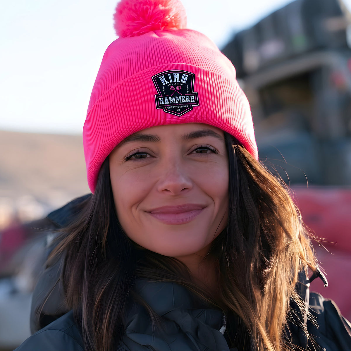 Ladies King of the Hammers Est 2007 Pom Pom Beanie - Hot Pink