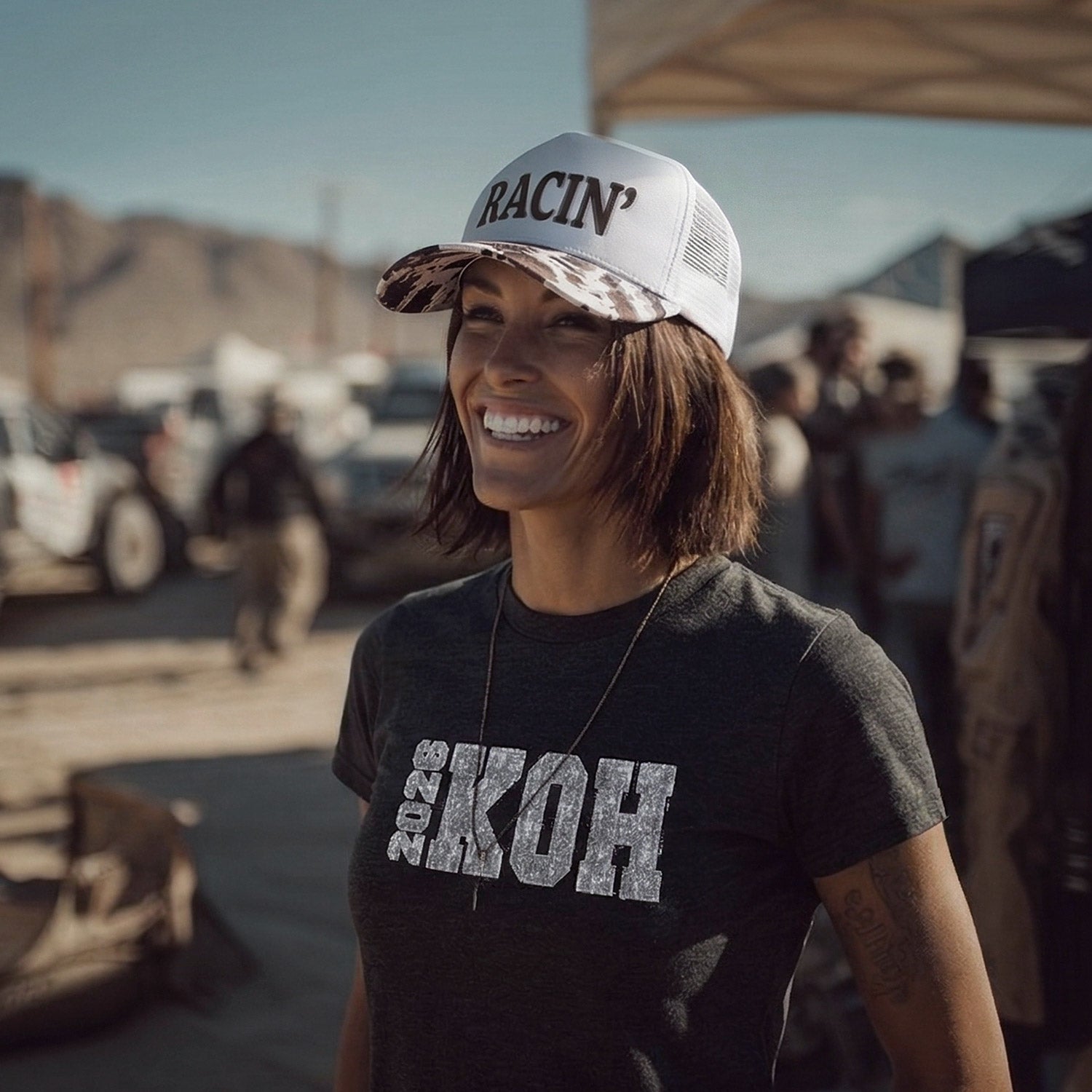 Ladies Cow Print Racin' Trucker