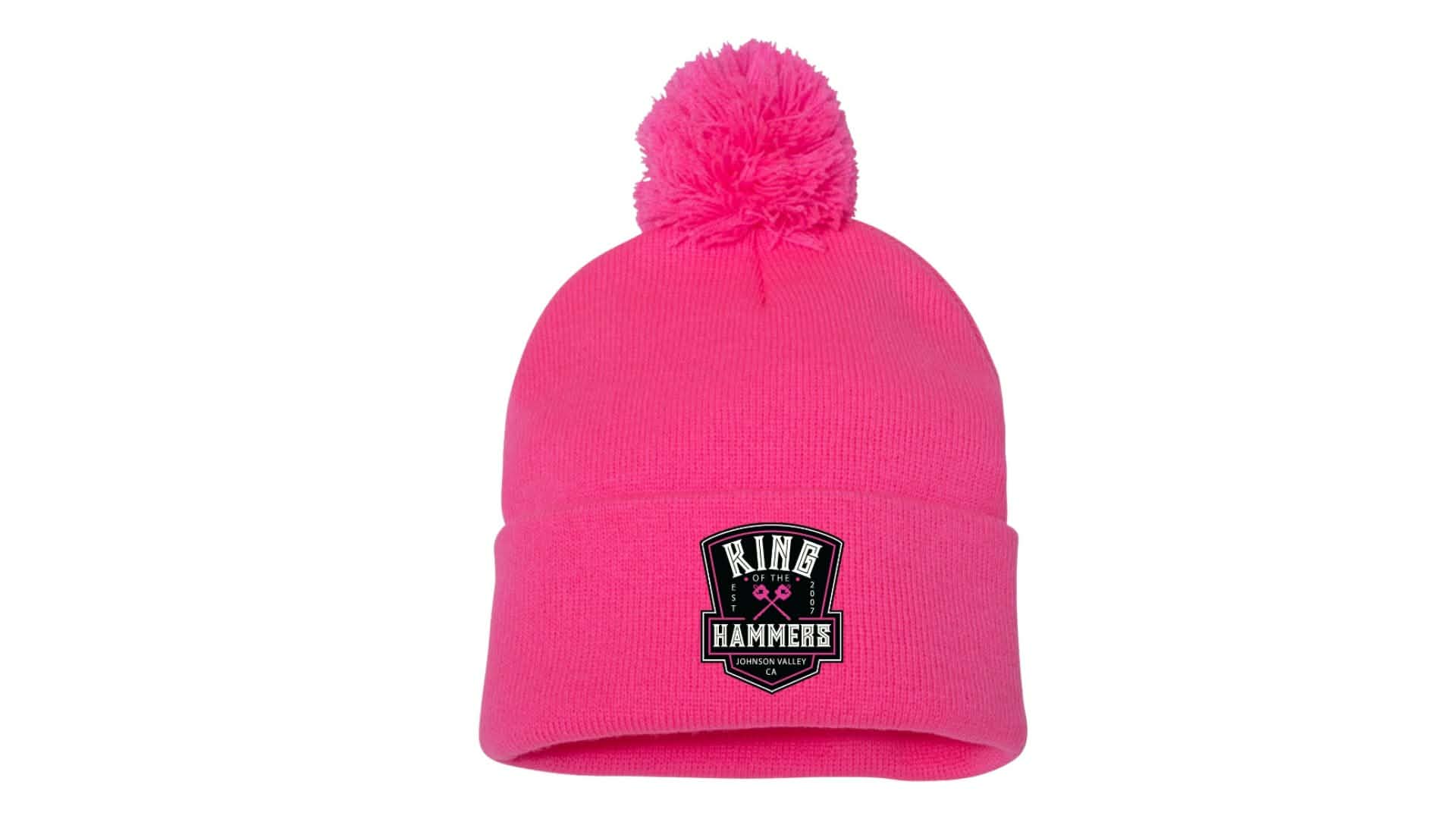 Ladies King of the Hammers Est 2007 Pom Pom Beanie - Hot Pink