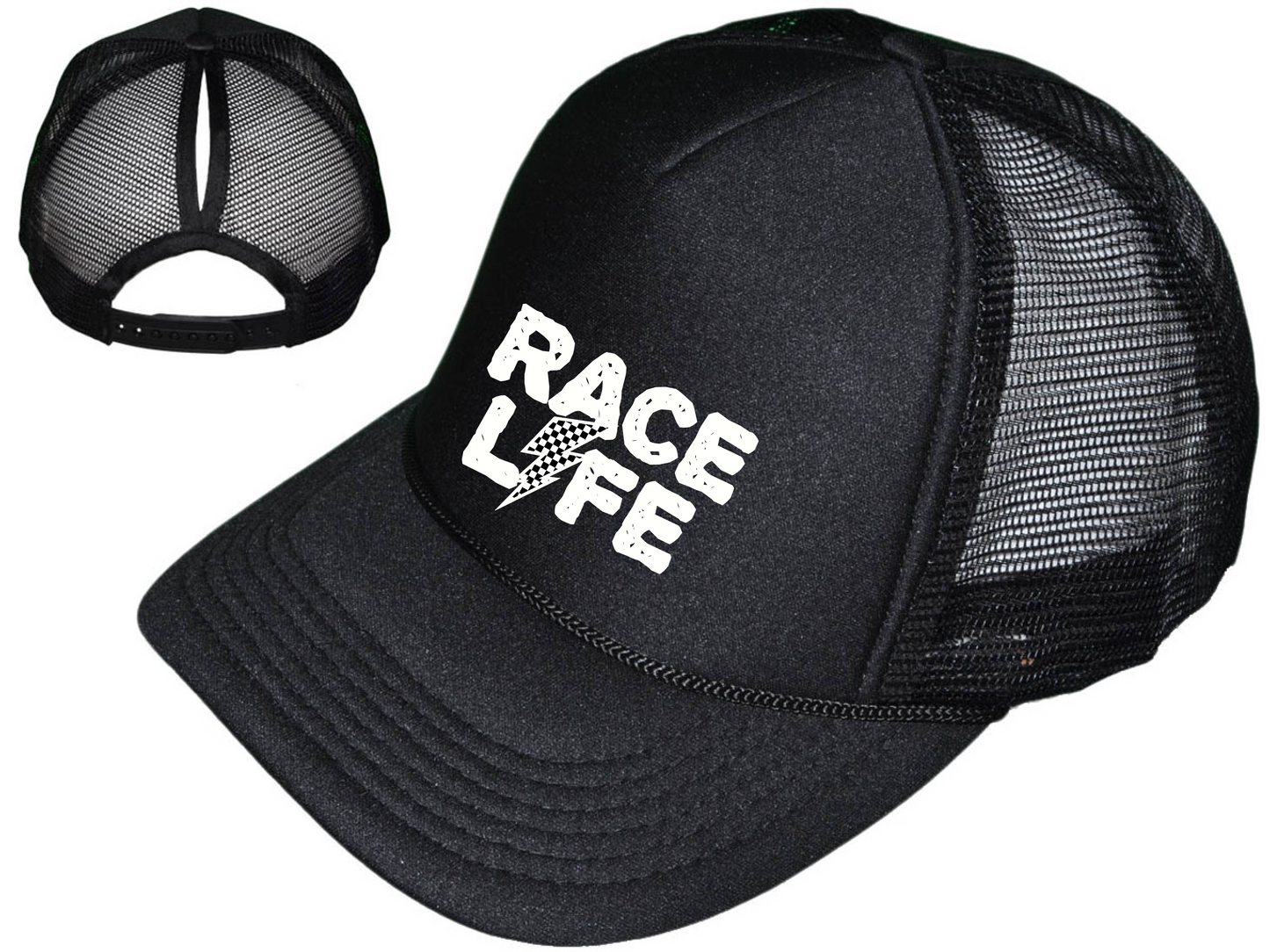 Race Life Black Ponytail Trucker